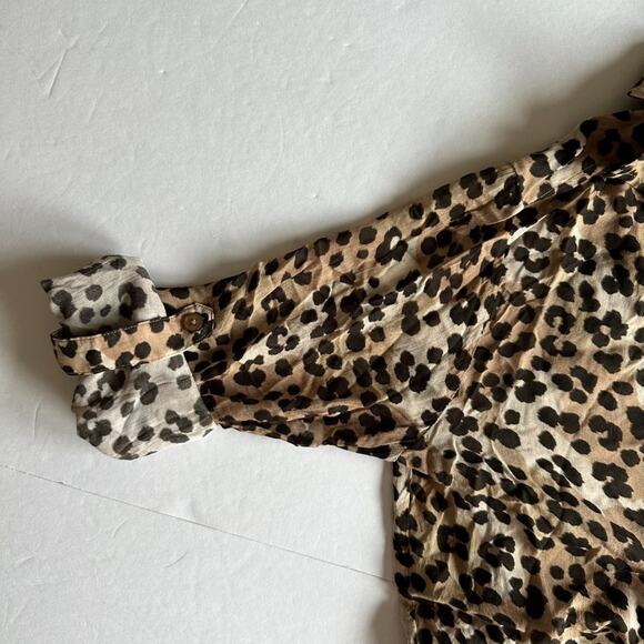 Cloth & Stone Blouse Top Leopard Print Semi Sheer Long Sleeve Brown Black XS - Picture 5 of 13
